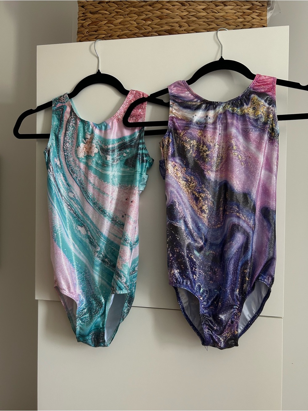 Set of 2 - Girls' Marble-Print Dance Gymnastics Leotards - Turquoise & Purple